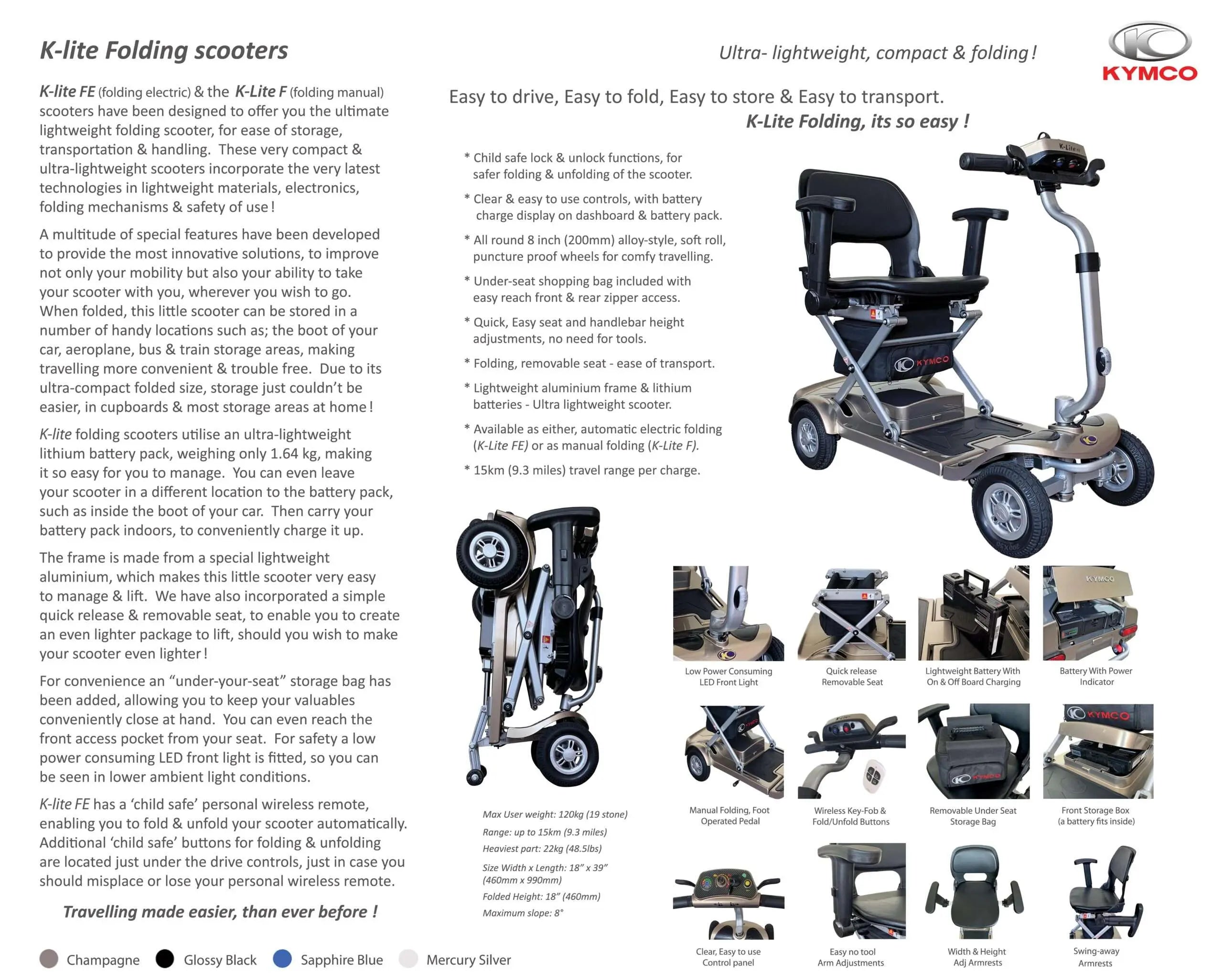 Kymco K-lite F Manual Folding mobility scooter Kymco Healthcare