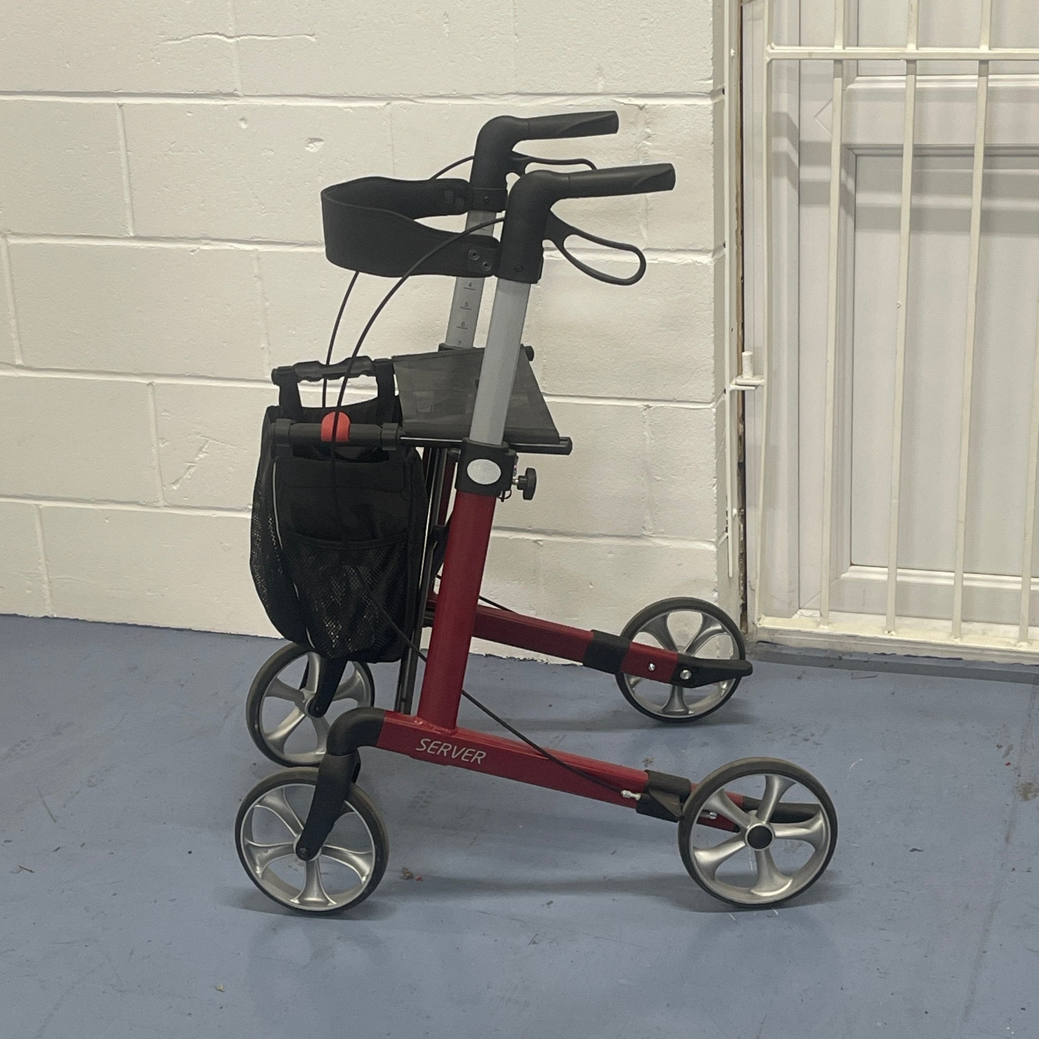 Rehasense Server Lightweight Aluminium 4 Wheel Walking Mobility Aid - Red Walking Aids Mobility Station